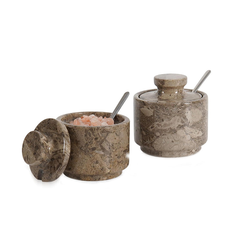 Marble Salt Candy set of 2 with small spoons