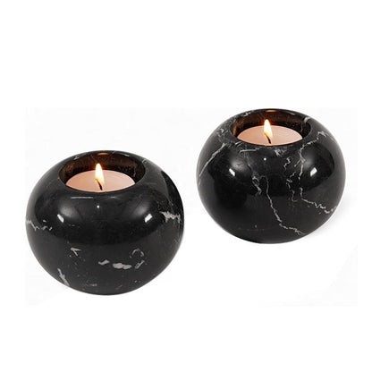 Marble Tealight Candle Holder - Set of 2 (Black)