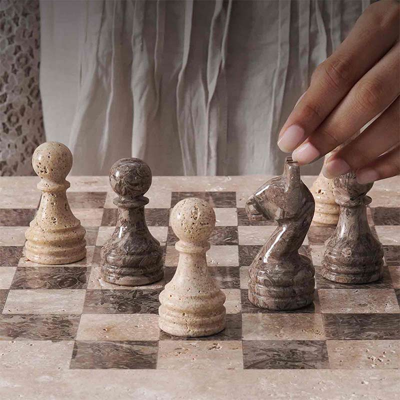Marble Chess Set 38cm – Oceanic & Travertine