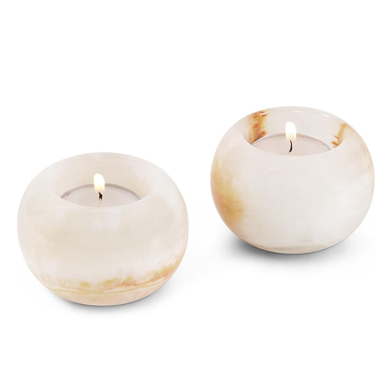 Marble Tealight Candle Holder - Set of 2 (White Onyx)