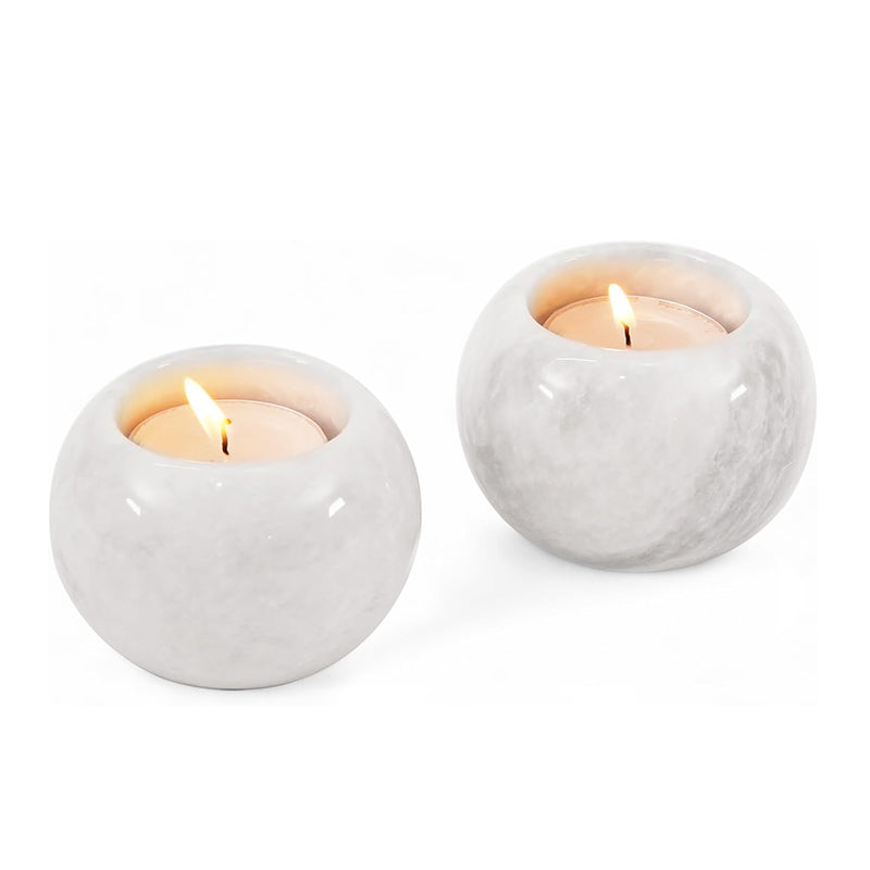 Marble Tealight Candle Holder - Set of 2 (White)