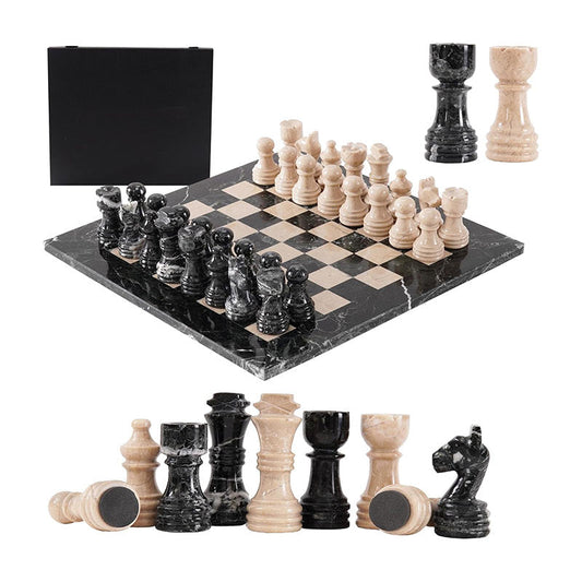 Marble Chess Set 30cm – Black Zebra & Verona