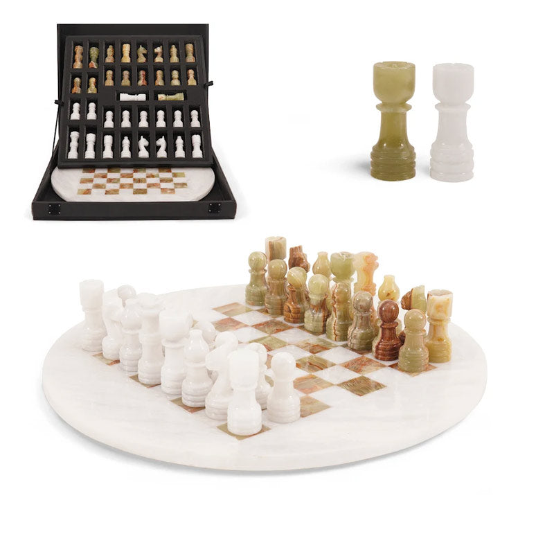 Marble 38 cm Round Chess Set With Standard Storage Box