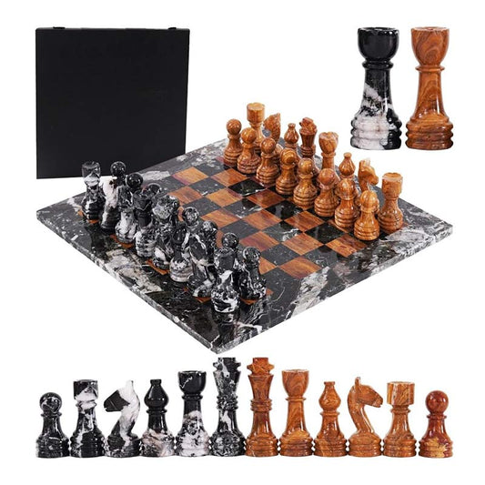 Marble Chess Set 38cm – Black Zebra & Red