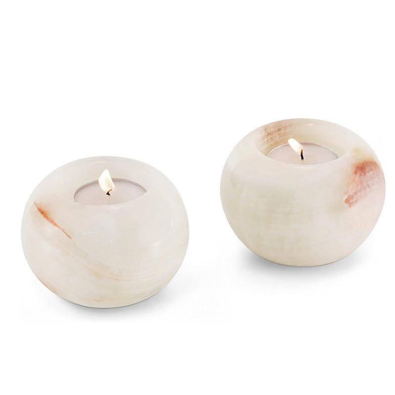 Marble Tealight Candle Holder - Set of 2 (White Onyx)