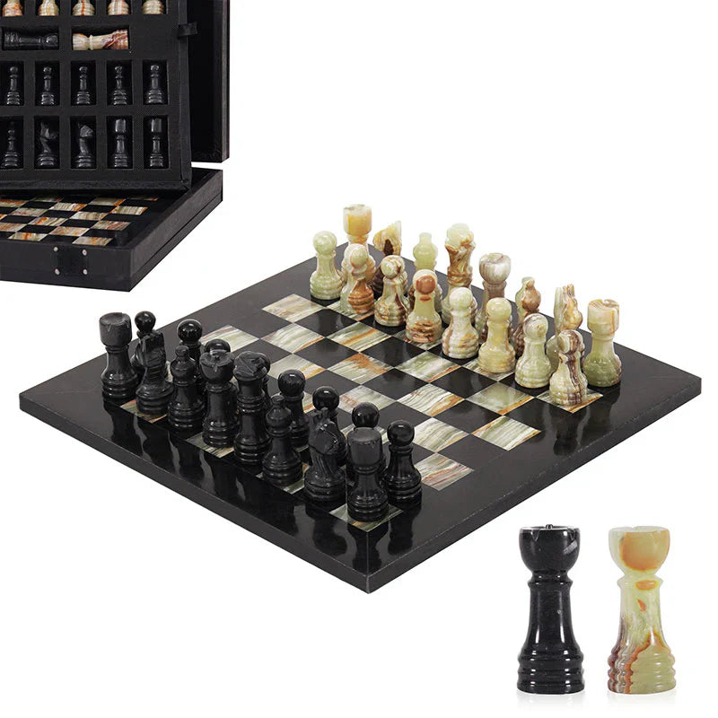 Handmade Marble Tournament Full Chess Game Set + Standard Storage Box