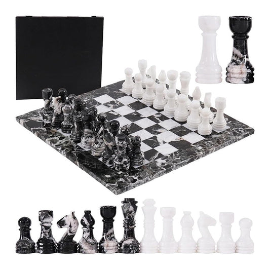 Marble Chess Set 38cm – Black Zebra & White