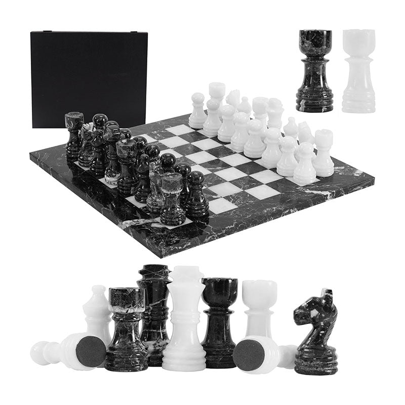 Marble Chess Set 30cm – Black Zebra & White