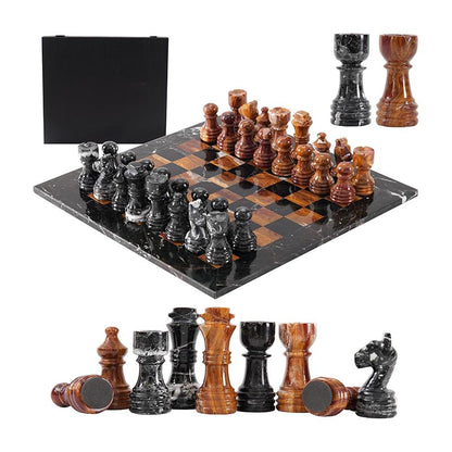 Marble Chess Set 30cm – Black Zebra & Red
