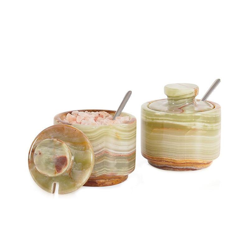 Marble Salt Candy set of 2 with small spoons