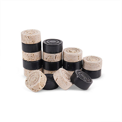 Marble Checkers Figures - Black and Travertine