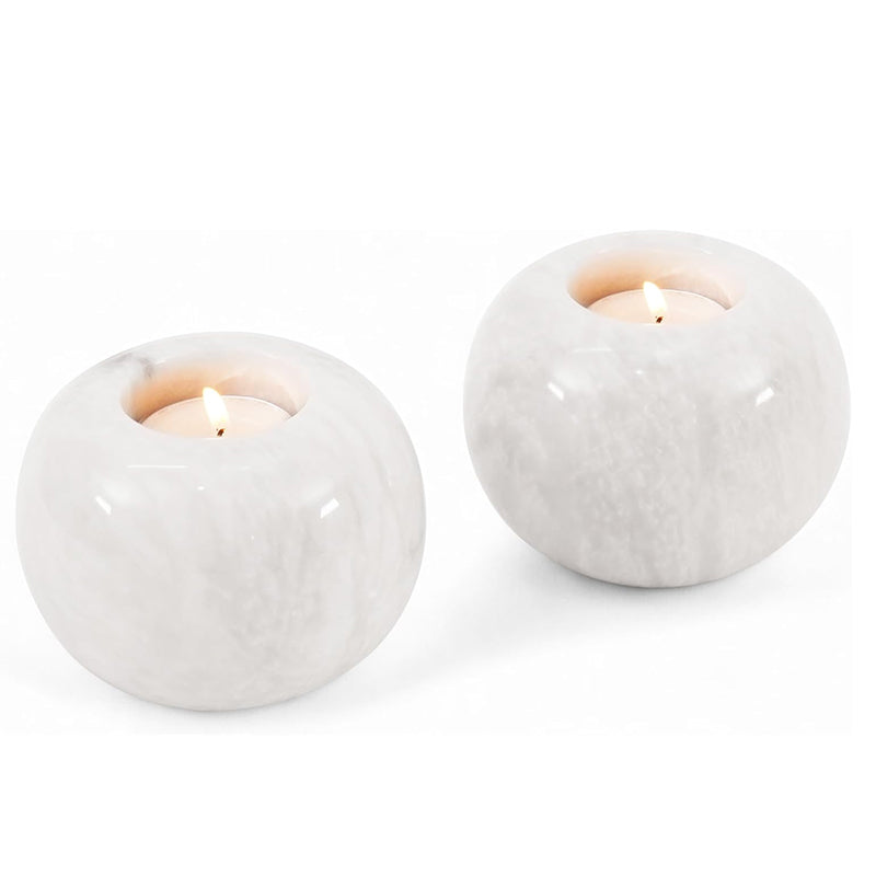 Marble Tealight Candle Holder - Set of 2 (White)