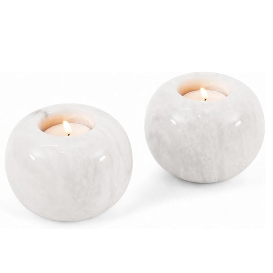 Marble Tealight Candle Holder - Set of 2 (White)