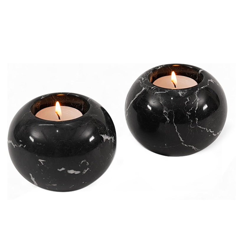 Marble Tealight Candle Holder - Set of 2 (Black)