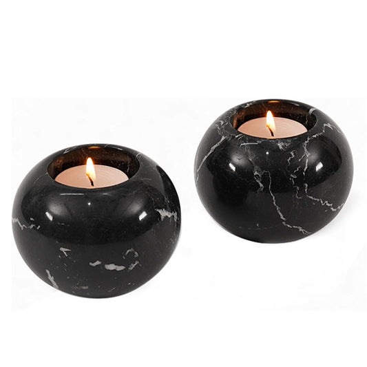 Marble Tealight Candle Holder - Set of 2 (Black)