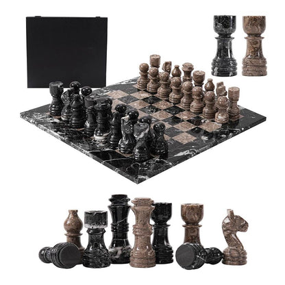 Marble Chess Set 30cm – Black Zebra & Oceanic