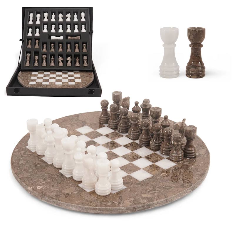 Marble 38 cm Round Chess Set With Standard Storage Box
