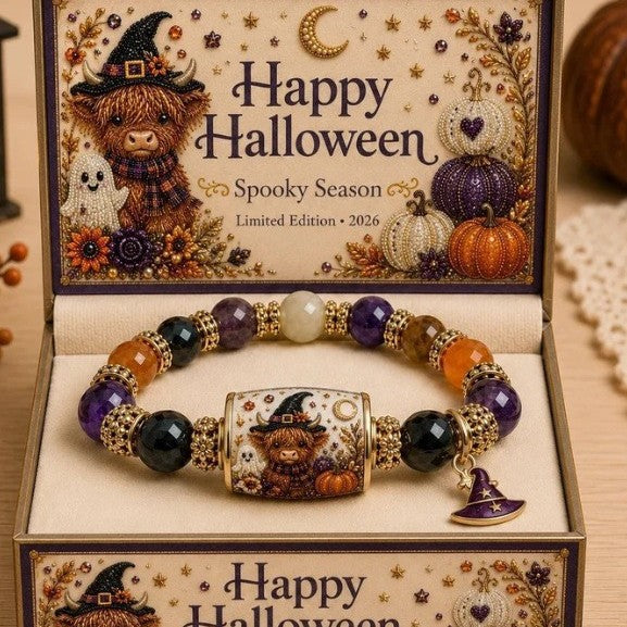 Halloween Black Cat & Pumpkin Beaded Bracelet Gift Set 12