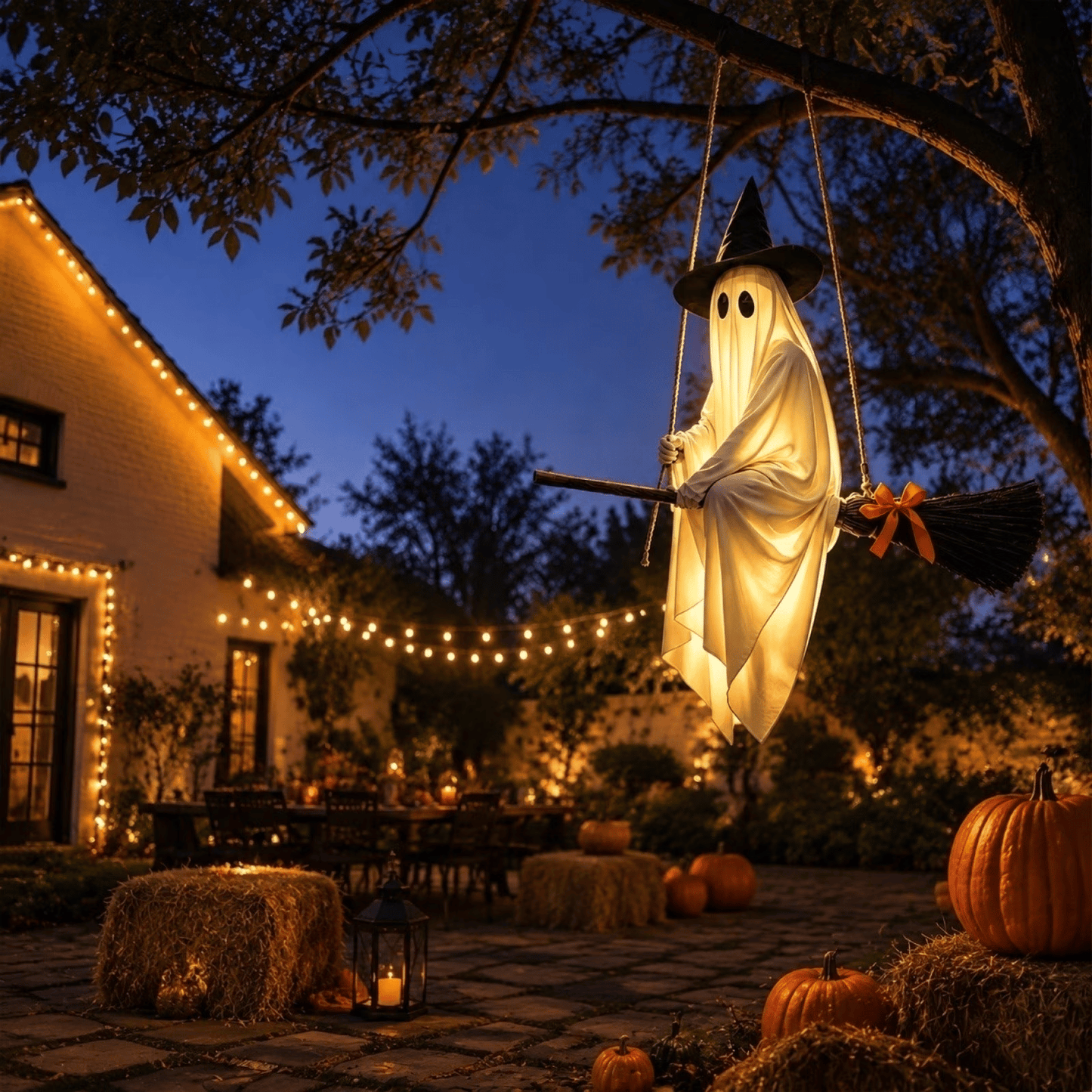 Light-Up Flying Broom Ghost — Hanging Halloween Decoration 10
