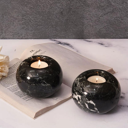 Marble Tealight Candle Holder - Set of 2 (Black)
