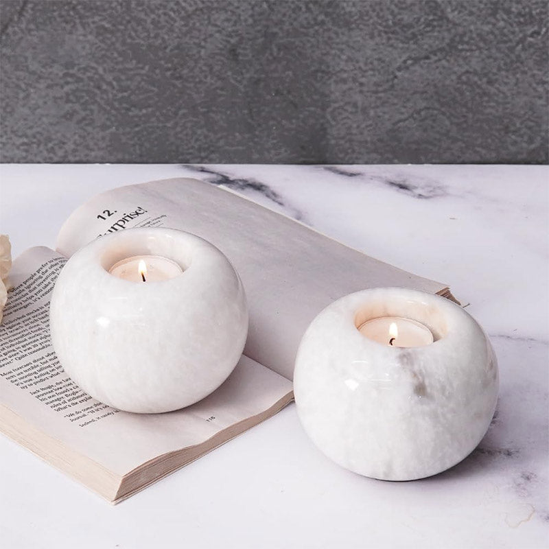 Marble Tealight Candle Holder - Set of 2 (White)