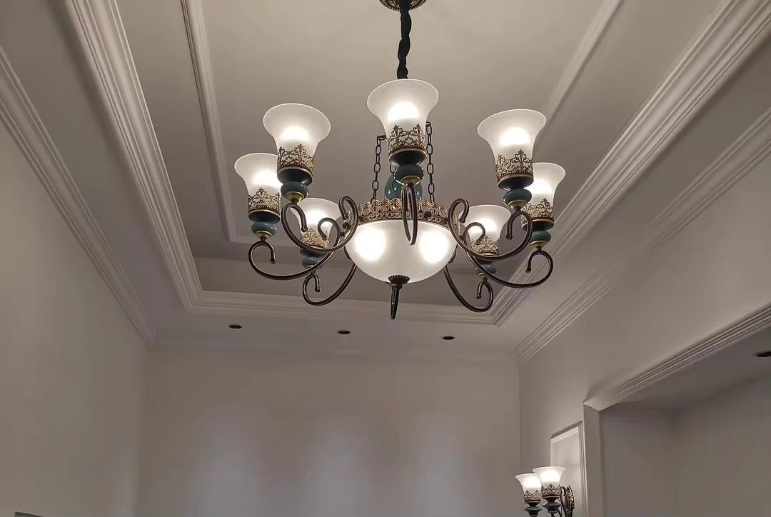 Customer install — European Vintage Flush Mount Chandelier