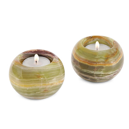 Marble Tealight Candle Holder - Set of 2 (Green)