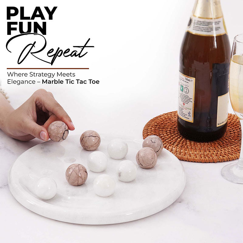 Marble 25cm Tic Tac Toe - White & Marinara