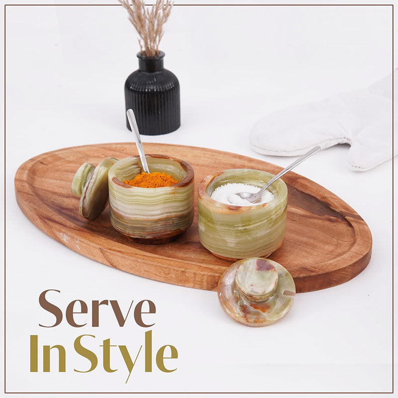 Marble Salt Candy set of 2 with small spoons