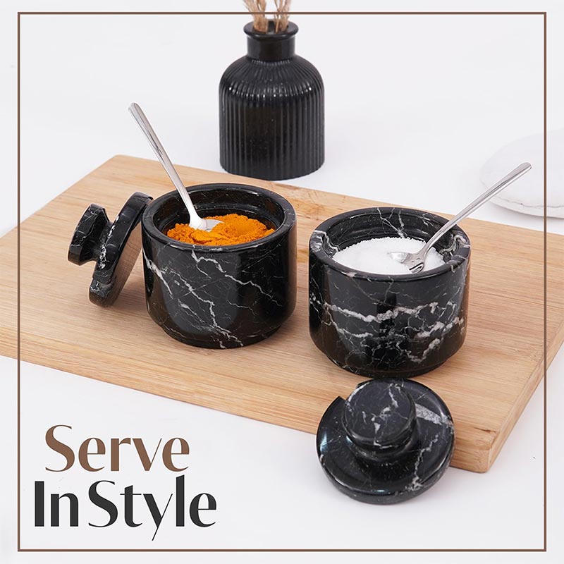 Marble Salt Candy set of 2 with small spoons