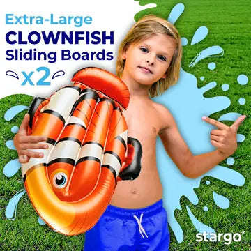 Stargo™ Undersea Twin-Lane Water Slide with Splash Pad & Clownfish Boards – 18ft  | Summer Backyard Fun for Kids