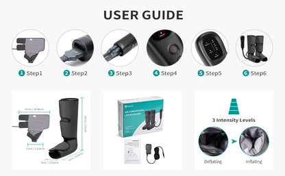 Leg Massager with Air Compression for Circulation and Relaxation, Foot and Calf Massage Machine with Hand-held Controller 2 Modes 3 Intensities, Adjustable Leg Wraps for Home and Office Use