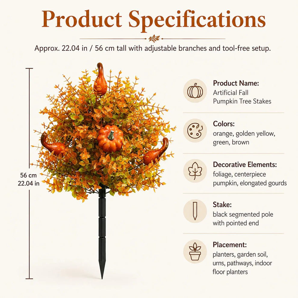 Artificial Fall Pumpkin Tree Stakes — Autumn Garden Decor 16