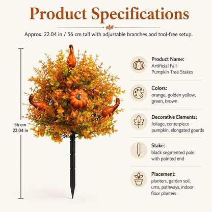 Artificial Fall Pumpkin Tree Stakes — Autumn Garden Decor 16