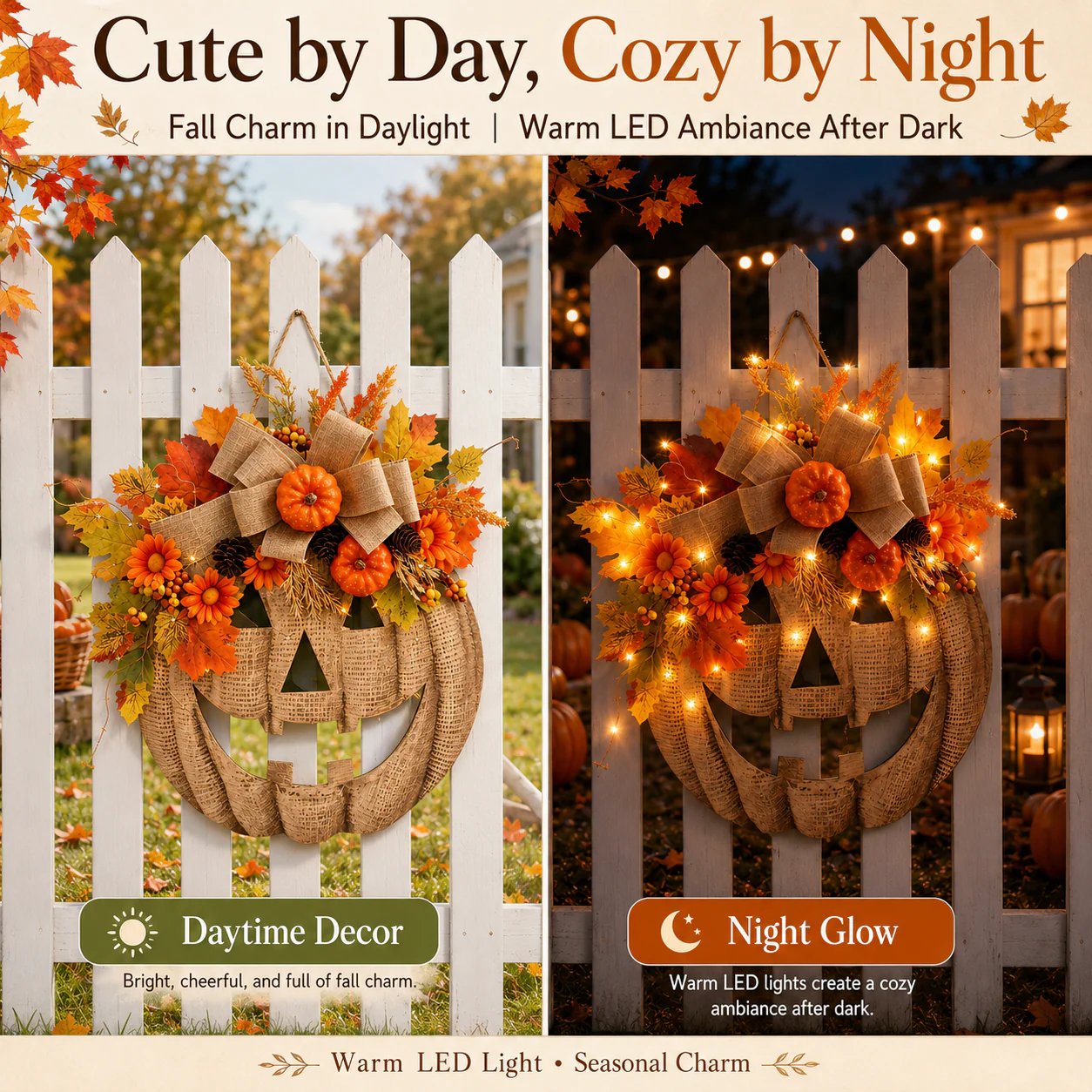 Lighted Burlap Pumpkin Wreath — Halloween Front Door Decor 11