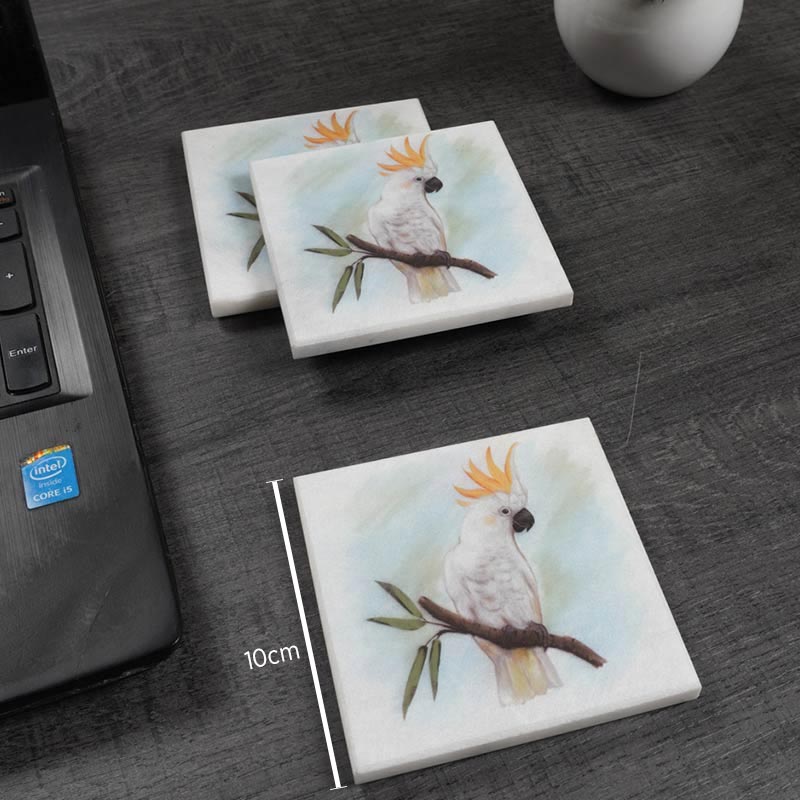 Marble Australian Birds Printed Coasters - Set of 4