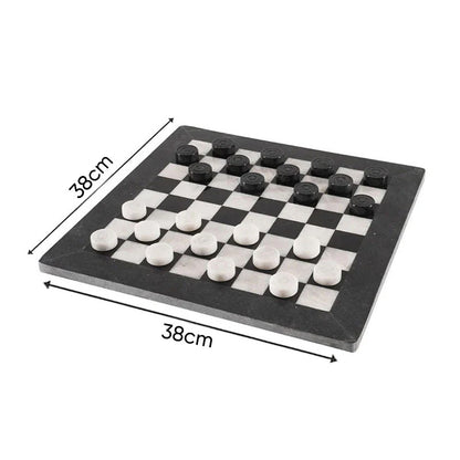 Marble 38cm Checkers Set - Black & White