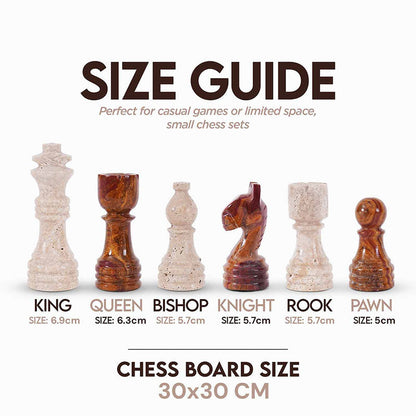 Marble Chess Set 30cm – Red & Travertine
