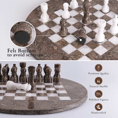 Marble 38 cm Round Chess Set With Standard Storage Box