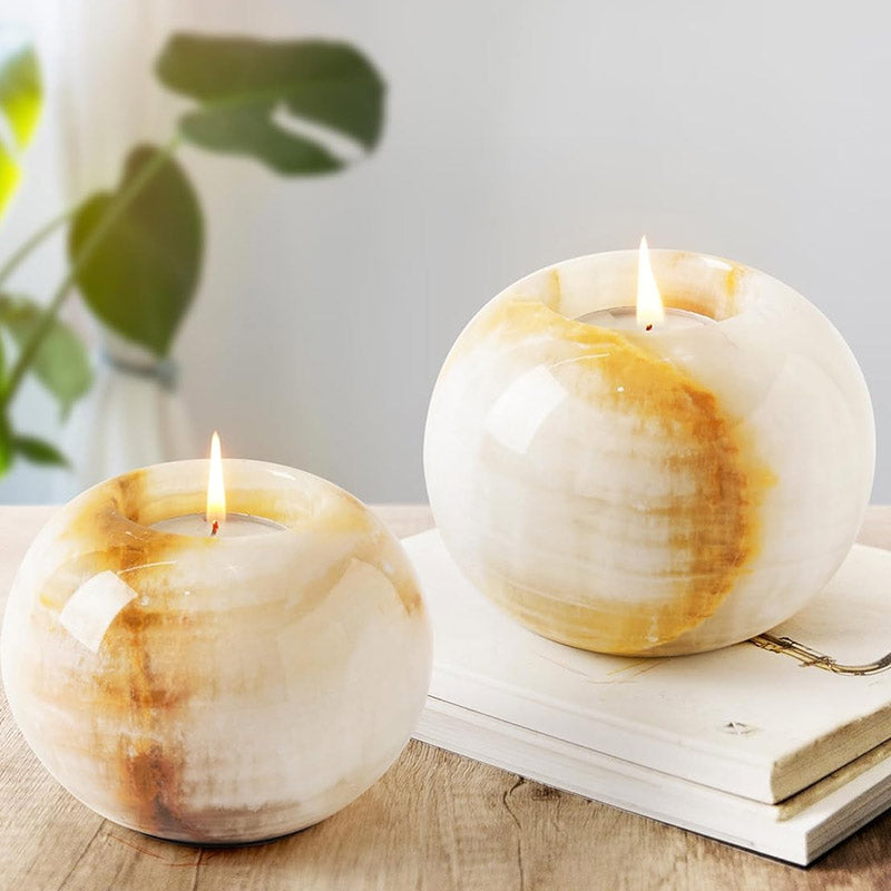Marble Tealight Candle Holder - Set of 2 (White Onyx)