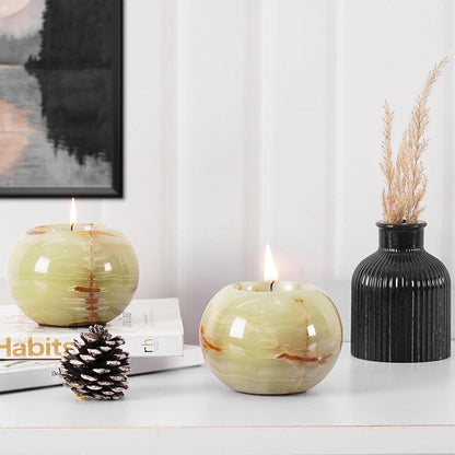 Marble Tealight Candle Holder - Set of 2 (Green)
