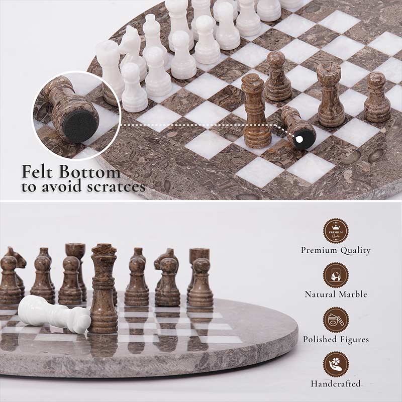 Marble 30 cm Round Chess Set With Standard Storage Box