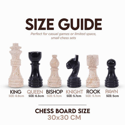 Marble Chess Set 30cm – Black & Travertine
