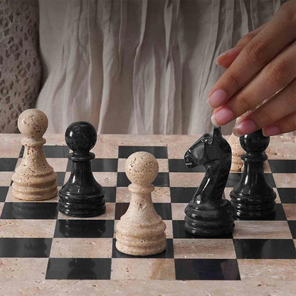 Marble Chess Set 38cm – Black & Travertine