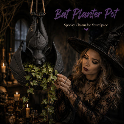 Hanging Bat Plant Pot — Gothic Halloween Planter 9