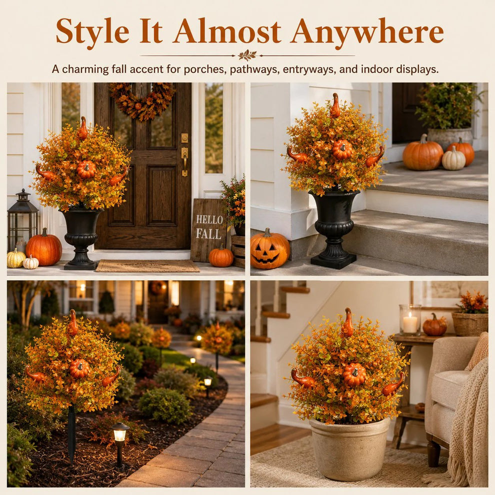 Artificial Fall Pumpkin Tree Stakes — Autumn Garden Decor 15