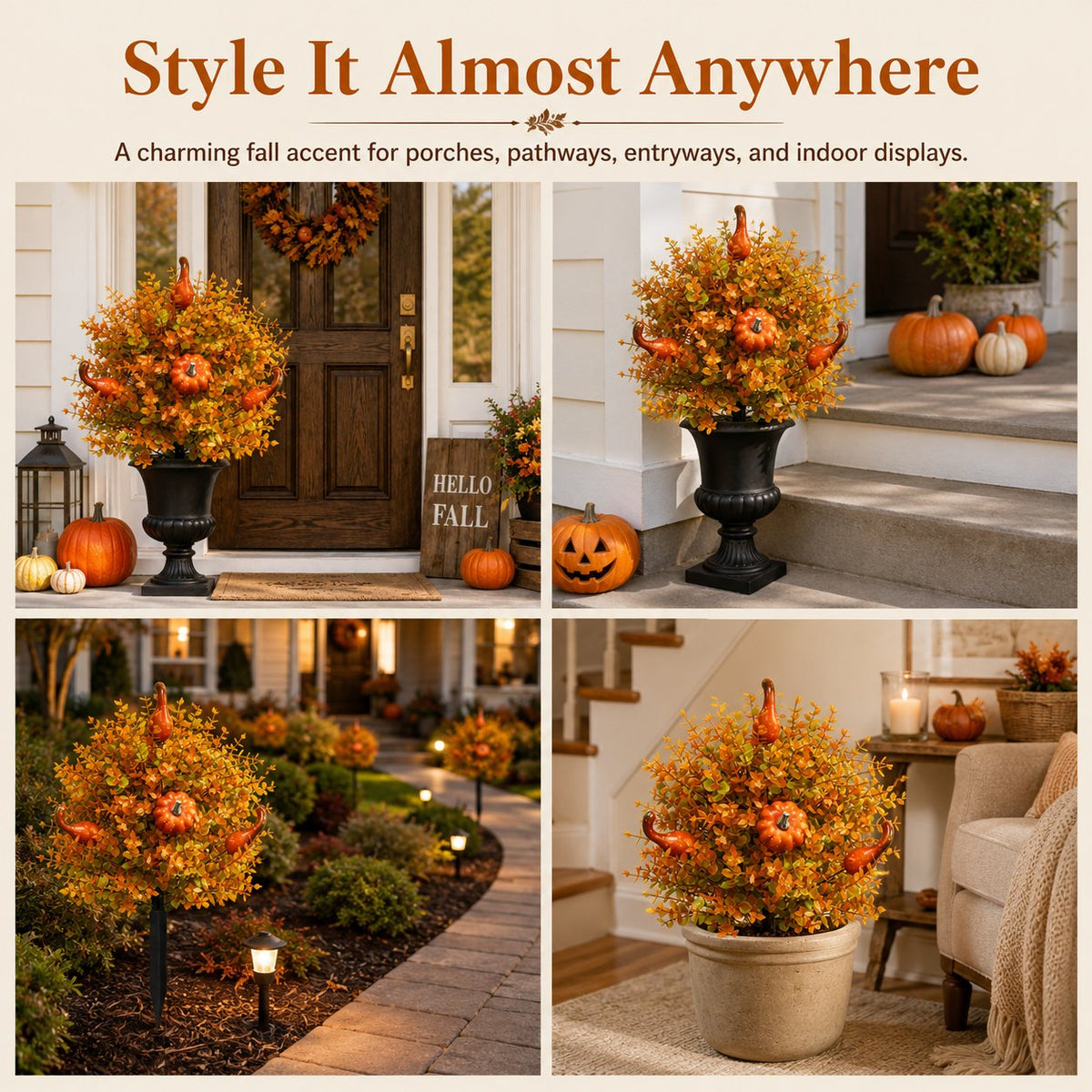 Artificial Fall Pumpkin Tree Stakes — Autumn Garden Decor