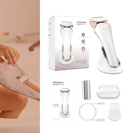 Women,Ladies Shaver,Lady Razor for Legs,Arm,Underarm,Bikini,USB Rechargeable Razor Wet&Dry Cordless for Woman by PRITECH