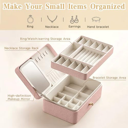 2-Layer LED Jewellery Box with Dimmable Mirror — Necklace Hanging Rail, Velvet-Lined Travel Organiser — image 16