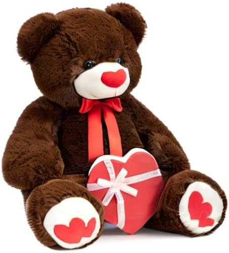 HollyHOME Big Teddy Bear Stuffed Animal Large Bear Plush with Red Heart for Girlfriend and Kids Valentine's Day 36 inch Chocolate